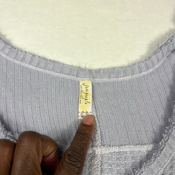 Free People Asymmetric Shirt Periwinkle Oversized Waffle Knit Thermal Top XL - Picture 4 of 11